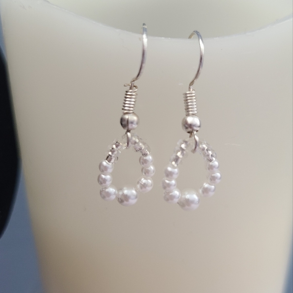 Handmade Silver-Toned White Faux Pearl Bracelet Earrings - Picture 2 of 7